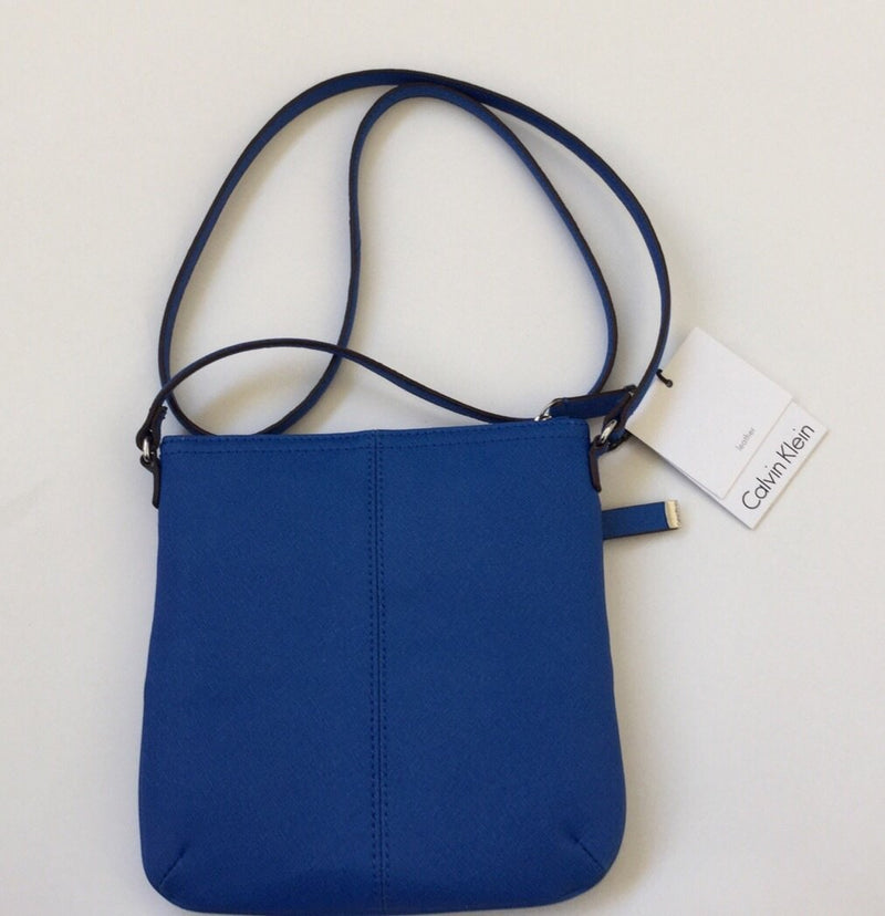 Calvin Klein Saffiano Leather Cross Body Messenger Bag - Cornflower Blue