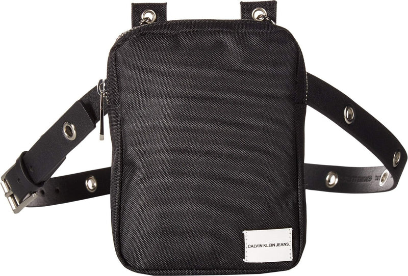Calvin Klein Smooth Leather/Nylon Belt Bag Black/Black/White/Polished Nickel LG/XL