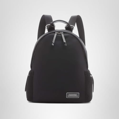 Calvin Klein Women's Jessie Organizational Backpack for Women – Nylon Water - Resistant Backpack, 5 Pockets, Black/Silver, One Size