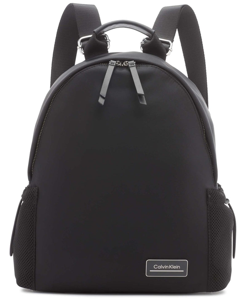Calvin Klein Women's Jessie Organizational Backpack for Women – Nylon Water - Resistant Backpack, 5 Pockets, Black/Silver, One Size