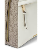 Calvin Klein, Womens, Mia Signature Backpack, Almond/Taupe/White, Medium