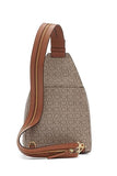 Calvin Klein Women's Millie Backpack for Women – Vegan Leather Monogram Backpack, 2 Pockets, Almond/Taupe/Caramel, One Size
