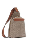 Calvin Klein Women's Millie Backpack for Women – Vegan Leather Monogram Backpack, 2 Pockets, Almond/Taupe/Caramel, One Size