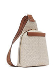 Calvin Klein Women's Millie Backpack for Women – Vegan Leather Monogram Backpack, 2 Pockets, Vanilla/Khaki/Caramel, One Size
