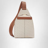 Calvin Klein Women's Millie Backpack for Women – Vegan Leather Monogram Backpack, 2 Pockets, Vanilla/Khaki/Caramel, One Size