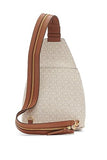 Calvin Klein Women's Millie Backpack for Women – Vegan Leather Monogram Backpack, 2 Pockets, Vanilla/Khaki/Caramel, One Size