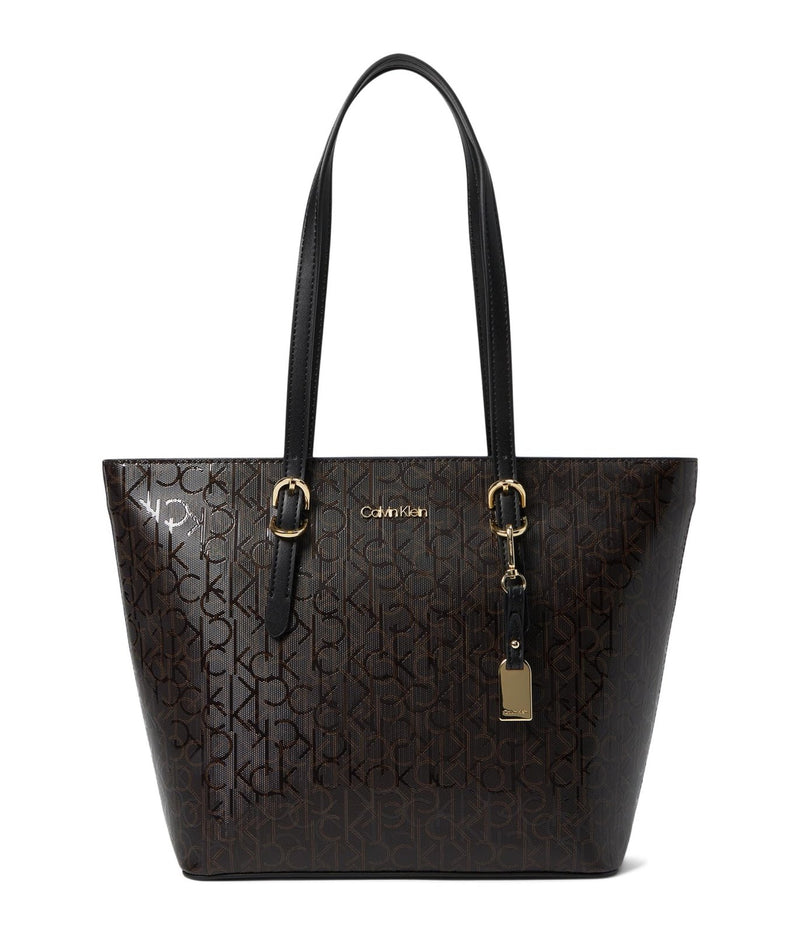 Calvin Klein Women's Serafina Signature Tote, Brown/Khaki/Black, Large