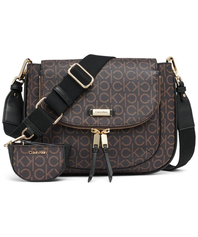 Calvin Klein Zulle Flap Organizational Messenger, Brown/Khaki/Black, One Size