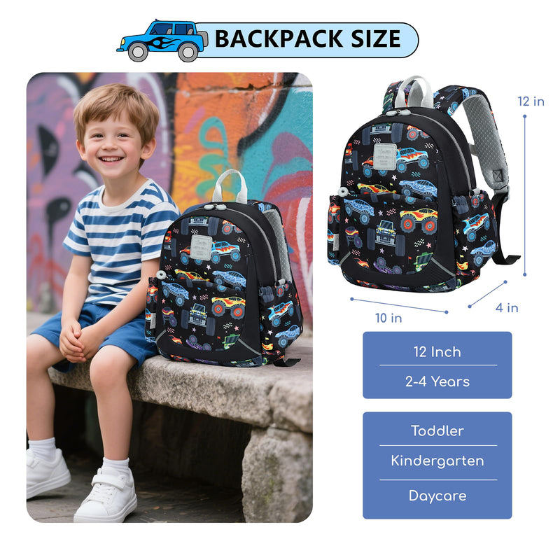 CAMTOP Toddler Backpack for Boys Girls 2 - 4, 12" H Kids Backpacks for Kindergarten Preschool, Small Bookbag for Daycare Travel (Black, 12'' - Not fit A4 folder)