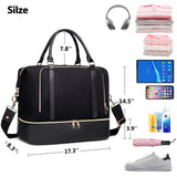 CAMTOP Women Ladies Travel Weekender Bag Overnight Duffel Carry - on Tote Bag with Luggage Sleeve fit 15.6 Inch Laptop Computer (Black with Shoe Compartment)