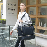 CAMTOP Women Ladies Travel Weekender Bag Overnight Duffel Carry - on Tote Bag with Luggage Sleeve fit 15.6 Inch Laptop Computer (Black with Shoe Compartment)