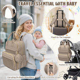 CandyHome Diaper Bag Backpack, Waterproof Stylish Baby Bag with Changing Pad, Large Capacity Travel Essentials Baby Diaper Bag with USB Port, Stroller Straps & Pacifier Case (Khaki)