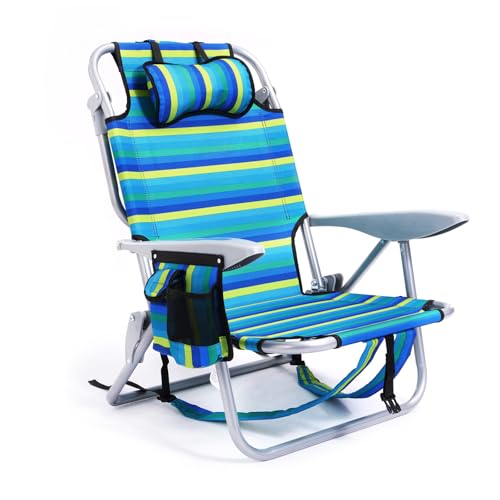 Canpsky Portable Beach Chair for Adults, Outdoor Camping Chair Lay Flat Folding Backpack Beach Reclining Chair with 5 Positions, | Backpacks4Less