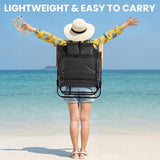 Cansky Portable Beach Chair for Adults, Outdoor Lightweight Camping Chair with Wooden Desgin Armrests, 5-Position Reclining Flat Lay, Cup Holder, Zipper Pouch, Backpack Design, No Towel Rack, Black