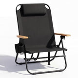 Cansky Portable Beach Chair for Adults, Outdoor Lightweight Camping Chair with Wooden Desgin Armrests, 5-Position Reclining Flat Lay, | Backpacks4Less
