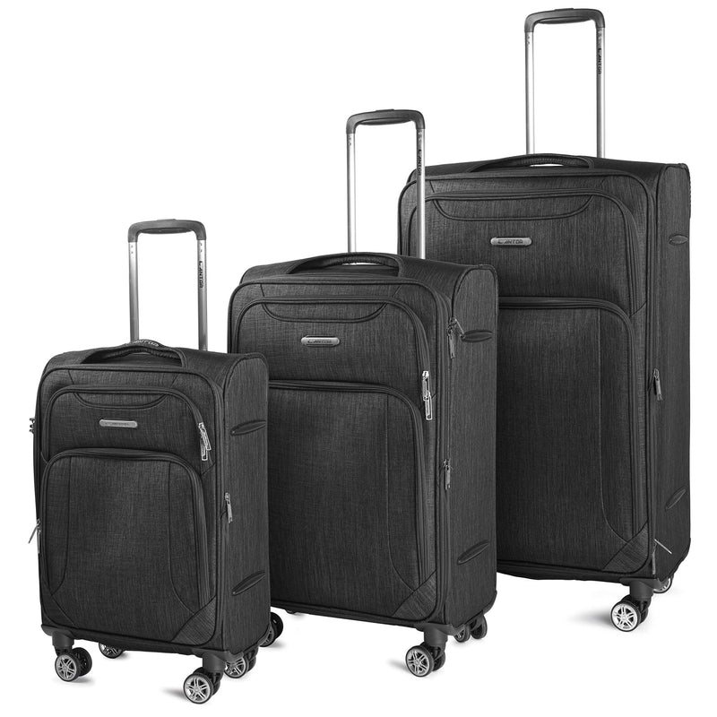Cantor Ultra Lightweight Softside Luggage with Spinner Wheels, Set of 3, Expandable Suitcase with Retractable Handle and ID Tag, and Interlocking Zippers with TSA Lock (Black)