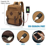 Canvas Backpack for Men Women, Vintage Rucksack Fits Most 15.6 Inch Laptop, Bookbag with USB Charging Port