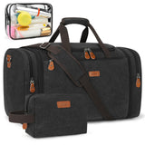 Canvas Mens Duffle Bag for Travel - Expandable 50L Weekender Bags with Toiletry Bag, Overnight Bag Travel Duffel Carry On Luggage with Removable Shoulder Strap, Durable & Water - Resistant