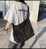 Canvas Messenger Bag Large Crossbody Bag with Multiple Pockets Canvas Shoulder Tote Bag for Women and Men