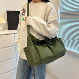 Canvas Messenger Bag Large Crossbody Bag with Multiple Pockets Canvas Shoulder Tote Bag for Women and Men (Army Green)