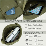 Canvas Messenger Bag Large Crossbody Bag with Multiple Pockets Canvas Shoulder Tote Bag for Women and Men (Army Green)