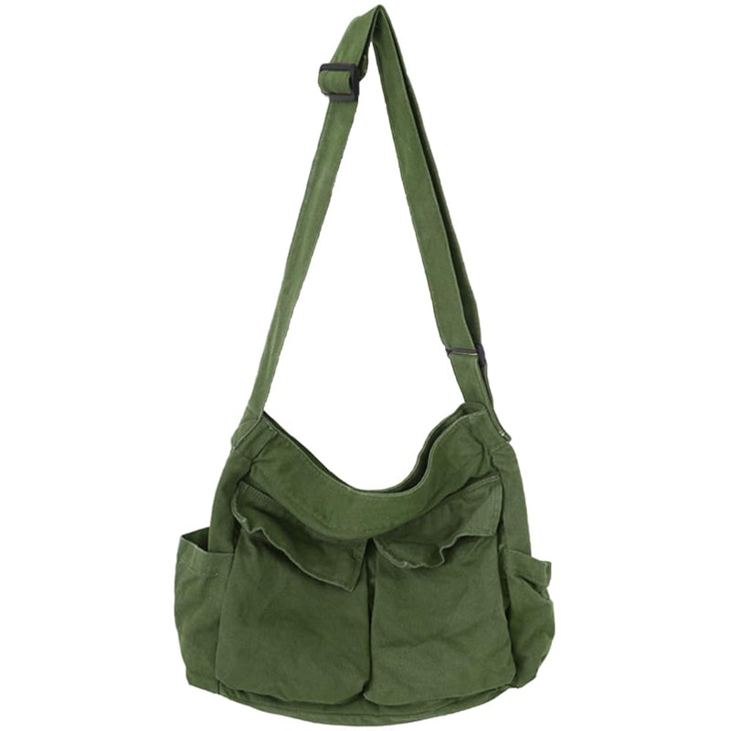 Canvas Messenger Bag Large Crossbody Bag with Multiple Pockets Canvas Shoulder Tote Bag for Women and Men (Army Green)