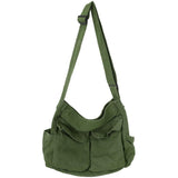 Canvas Messenger Bag Large Crossbody Bag with Multiple Pockets Canvas Shoulder Tote Bag for Women and Men (Army Green)