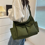 Canvas Messenger Bag Large Crossbody Bag with Multiple Pockets Canvas Shoulder Tote Bag for Women and Men (Army Green)