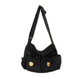 Canvas Messenger Bag Large Hobo Crossbody Bags with Multiple Pockets,School Vintage Shoulder Laptop Bag for Women and Men-Black