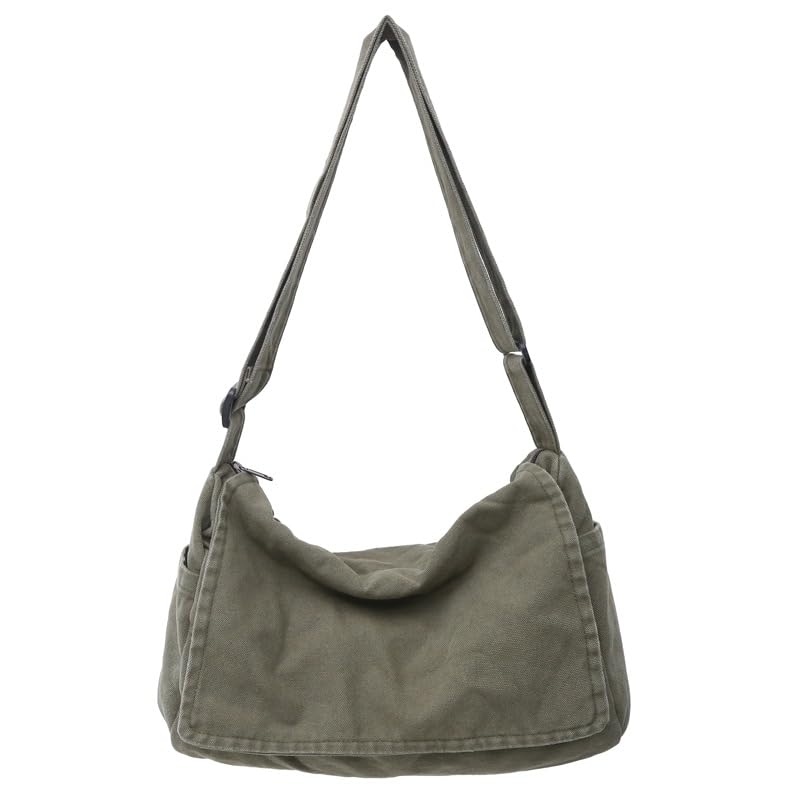 Canvas Messenger Bag Large Messenger Bags for Women Men Casual Canvas Crossbody Shoulder Bag with Multiple Pockets (Green)