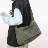 Canvas Messenger Bag Large Messenger Bags for Women Men Casual Canvas Crossbody Shoulder Bag with Multiple Pockets (Green)