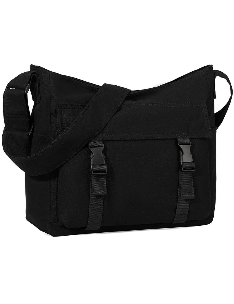 Canvas Messenger Bag,Lightweight Large Casual Crossbody Shoulder Hobo Bag for Women Men Work/Travel/College Black
