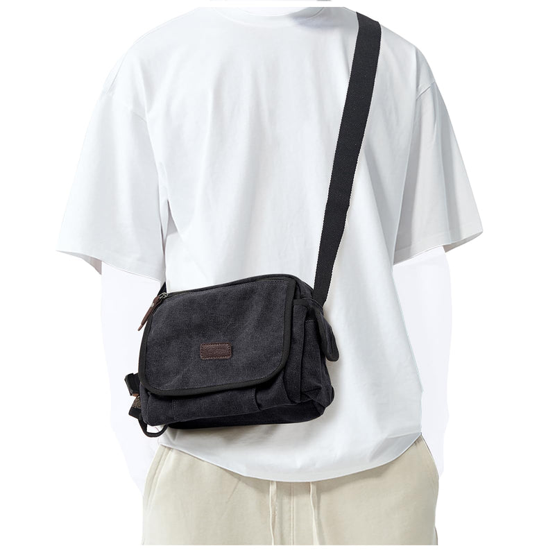 Canvas Satchel Bag men,Classic small Messenger Bag for Men,Crossbody Bag Aesthetic small,Unisex Classic Canvas Shoulder Bag for women, Bookbag for Work,black.