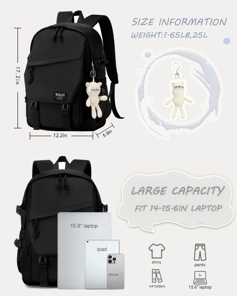 Caoroky knight College School Bag for Men Women Laptop Backpack 15.6 Inch Anti Theft Travel Daypack Large Elementary Middle High Bookbags for Teens Girls Boys Students - Medium，black