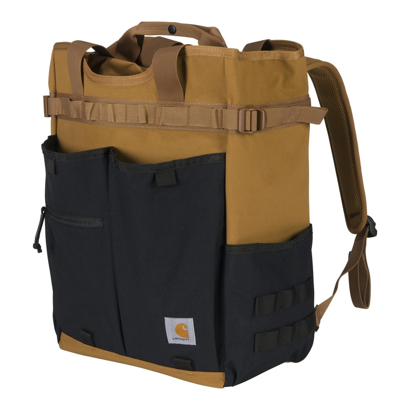 Carhartt 28L Nylon Cinch - Top Convertible Tote Backpack, Durable Pack with Laptop Sleeve, Carhartt Brown