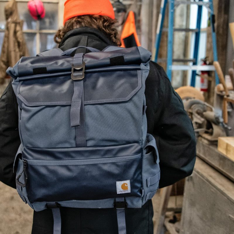 Carhartt 40L Nylon Roll Top Backpack, Heavy - Duty Water - Resistant Material W/ 17" Laptop Sleeve, Blind Fatigue Camo