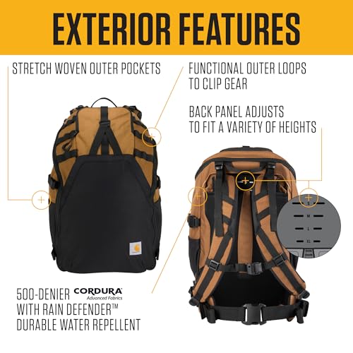 Carhartt 45L Internal Frame Hiking Backpack, Durable Backpacking Pack W/Hydration Port, Camping Daypack for Men & Women, Brown