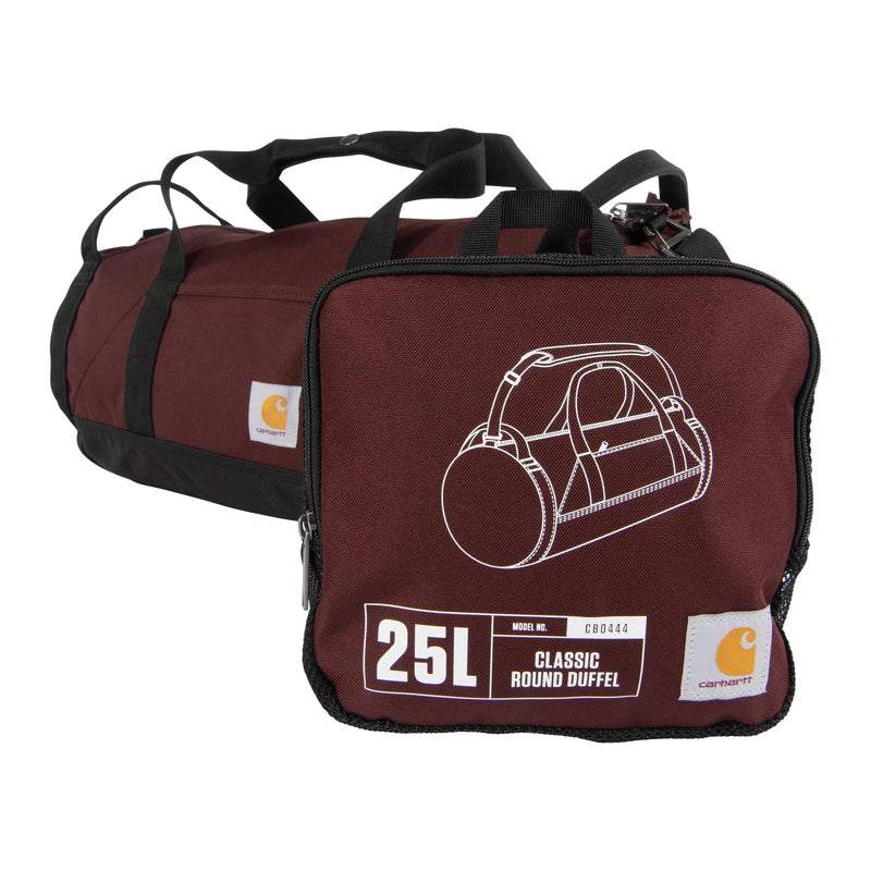 Carhartt Classic Round Duffel with Utility Pouch, Heavy - Duty, Water - Resistant Packable Gear Bag for Jobsite, Gym, and Travel, Port, 25L
