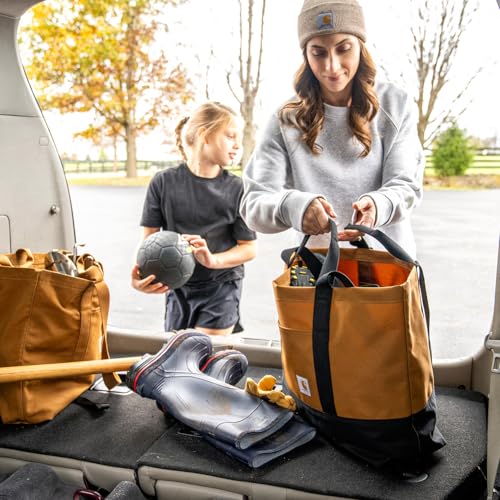 Carhartt Classic Vertical Open Tote Bag, Durable Water Repellent Material W/Hand and Shoulder Straps, Carhartt Brown, 32L