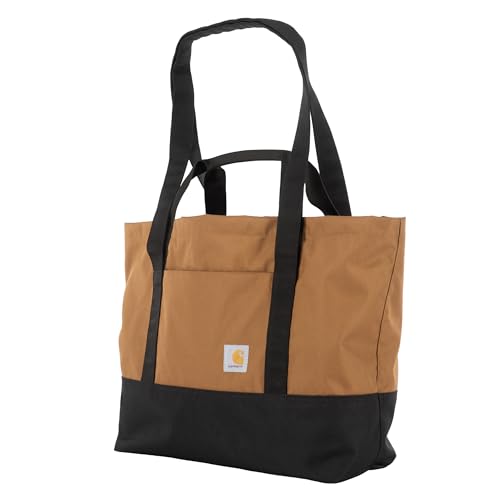 Carhartt Classic Vertical Open Tote Bag, Durable Water Repellent Material W/Hand and Shoulder Straps, Carhartt Brown, 32L