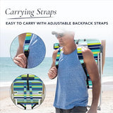 CARIBBEAN JOE Folding Beach Chair, 4 Position Portable Backpack Foldable Camping Chair with Headrest, Cup Holder, and Wooden Armrests (Blue, Lime Stripe, 300lbs Capacity)