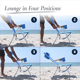 CARIBBEAN JOE Folding Beach Chair, 4 Position Portable Backpack Foldable Camping Chair with Headrest, Cup Holder, and Wooden Armrests (Blue, Lime Stripe, 300lbs Capacity)