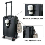 Carry On Luggage 20 inch Airline Approved with Wheels, Expandable Suitcase Top Opening Lightweight Small Travel Luggage with Cup Holder and Side Hooker, Hard Shell Carry On Suitcases for Short Travel