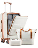 Carry On Luggage 22 x 14 x 9 Airline Approved, H1F Front Pocket Hardside Suitcase with Spinner Wheels, TSA Lock, Includes Tote Bag (FX-Lite, Beige, 3 Piece Sets)