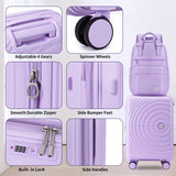 Carry On Luggage Set 22x14x9 Airline Approved, Expandable 20 Inch Carry - On Suitcases With Wheels, Lightweight Luggage Sets 3 Pieces With Backpack, Lavender