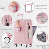 Carry - On Luggage with Cup Holder and USB Port with Cosmetic Carry On Bag and TSA