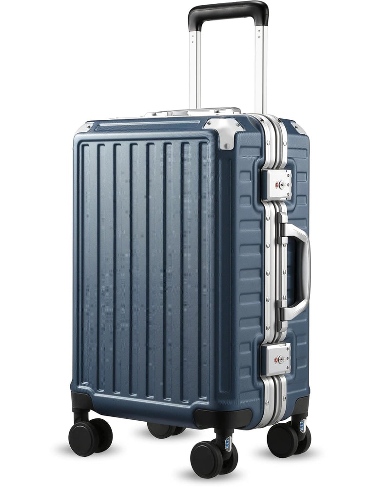 Carry On Luggage with Spinner Wheels, 8010S Aluminum Frame Zipperless Polycarbonate Hard Shell Suitcase (ZX - Core, Blue, 20 Inch)