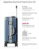 Carry On Luggage with Spinner Wheels, 8010S Aluminum Frame Zipperless Polycarbonate Hard Shell Suitcase (ZX - Core, Blue, 20 Inch)