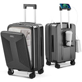 CASELLY Carry on Luggage Top opening Suitcases, Expandable with Cup Holder and USB Charging Port,Lightweight with Front Pocket Rolling Suitcases with Spinner Wheels