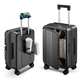 CASELLY Carry On Luggage Top Opening with Cup Holder & Phone Holder, Expandable PC Hard Shell Suitcase, USB Charging Port, Side Hook, 360° Spinner Wheels, TSA Lock & YKK Zippers for Women Man Gifts